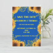  Blue and Sunflower Personalised Save The Date 招待状 (スタンド正面)