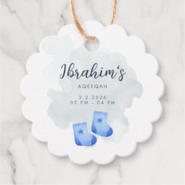 Blue and Tan Watercolor Aqeeqah Baby Boy favor tag フェイバータグ