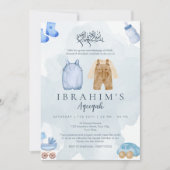 Blue and Tan Watercolor Baby Boy Aqeeqah inivite 招待状 (正面)