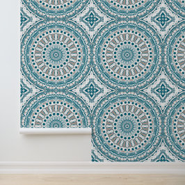 Blue and Taupe Mandala Pattern Design 壁紙