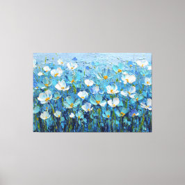 Blue and Turquoise Floral Textured Painting  キャンバスプリント
