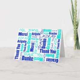Blue and Turquoise Multilingual Thank You サンキューカード