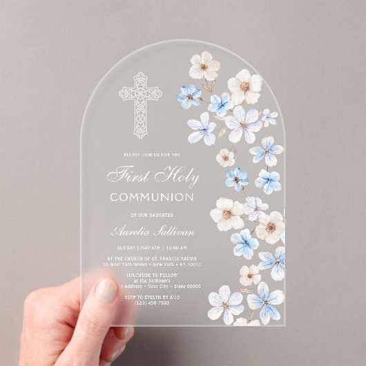 Blue and White Anemones Arch First Communion アクリル招待状 (インサイチュ (ポータブル))