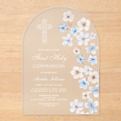 Blue and White Anemones Arch First Communion アクリル招待状 (正面)