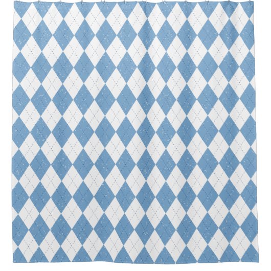 Blue and White Argyle Diamond Geometric Pattern シャワーカーテン (正面)
