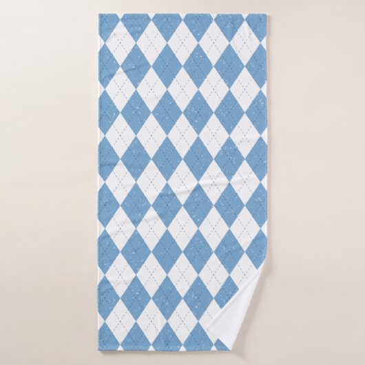 Blue and White Argyle Diamond Geometric Pattern バスタオル (バスタオル)