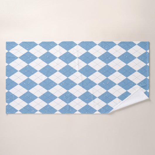 Blue and White Argyle Diamond Geometric Pattern バスタオル (バスタオル)