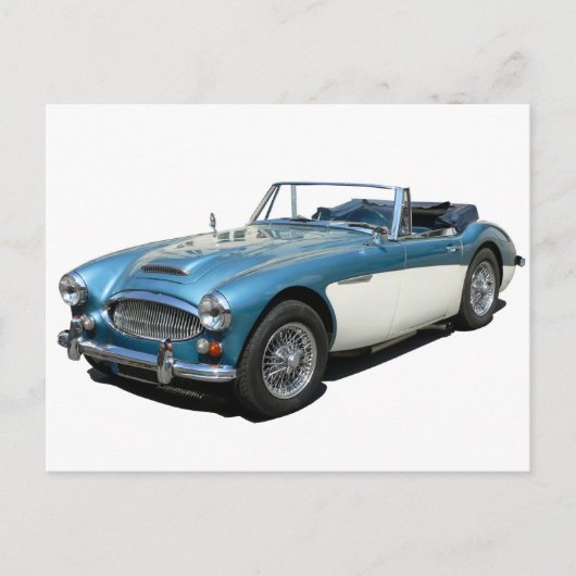 Blue and white Austin Healey 3000 Sports Car ポストカード (正面)