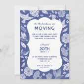 Blue and White Birds Moving Away Party Invitation 招待状 (正面)