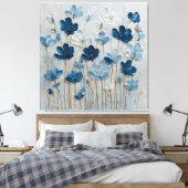 Blue and White Bloom Abstract Wall Art キャンバスプリント (インサイチュ (寝室))