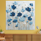 Blue and White Bloom Abstract Wall Art キャンバスプリント (インサイチュ (リビング))