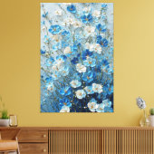 Blue and White Blossoms on Light Blue Abstract  キャンバスプリント (インサイチュ (リビング))