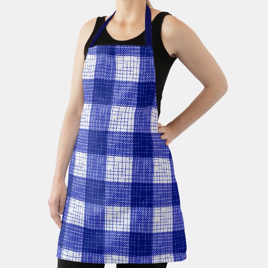 Blue and White Bold Checkered Plaid Design  エプロン