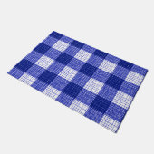 Blue and White Bold Checkered Plaid Design  ドアマット (アングル)