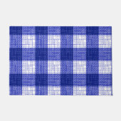 Blue and White Bold Checkered Plaid Design  ドアマット (正面)