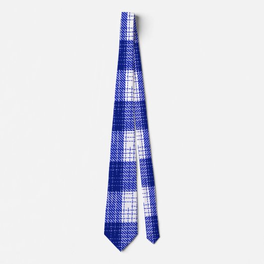 Blue and White Bold Checkered Plaid Design  ネクタイ (正面)