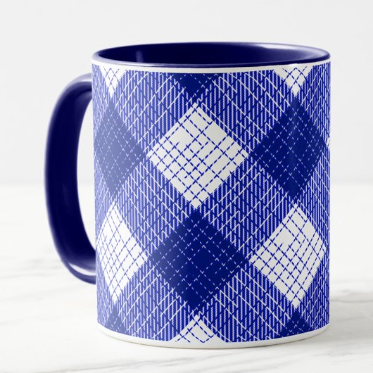 Blue and White Bold Checkered Plaid Design  マグカップ