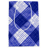 Blue and White Bold Checkered Plaid Design  ミディアムペーパーバッグ (正面)
