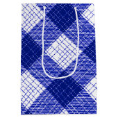 Blue and White Bold Checkered Plaid Design  ミディアムペーパーバッグ (裏面)