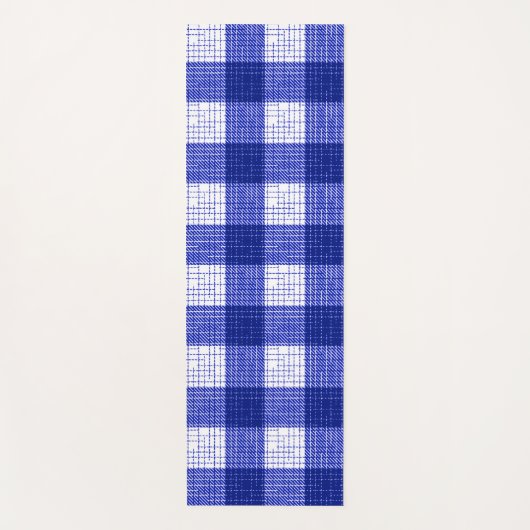 Blue and White Bold Checkered Plaid Design  ヨガマット (正面)