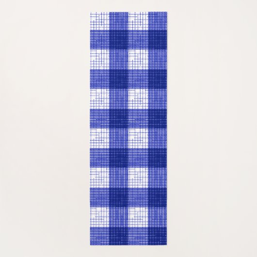 Blue and White Bold Checkered Plaid Design  ヨガマット (裏面)