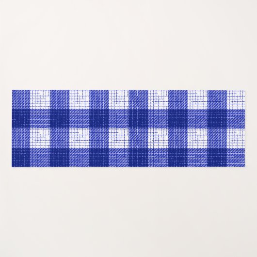 Blue and White Bold Checkered Plaid Design  ヨガマット (正面(横))