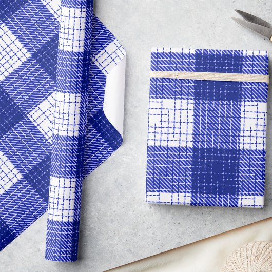 Blue and White Bold Checkered Plaid Design  ラッピングペーパー
