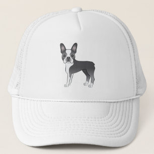 Blue And White Boston Terrier Cartoon Dog Design キャップ