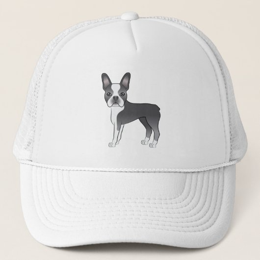 Blue And White Boston Terrier Cartoon Dog Design キャップ (正面)