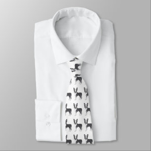 Blue And White Boston Terrier Cartoon Dog Pattern ネクタイ
