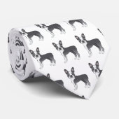Blue And White Boston Terrier Cartoon Dog Pattern ネクタイ (ロール)