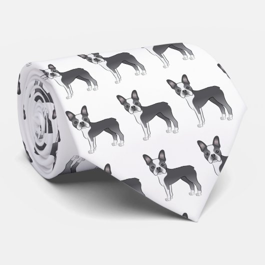 Blue And White Boston Terrier Cartoon Dog Pattern ネクタイ (ロール)
