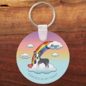 Blue And White Boston Terrier Rainbow Memorial キーホルダー (正面)
