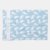 Blue And White Bunny Pattern And Name Easter キッチンタオル (横)