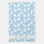 Blue And White Bunny Pattern And Name Easter キッチンタオル (縦)