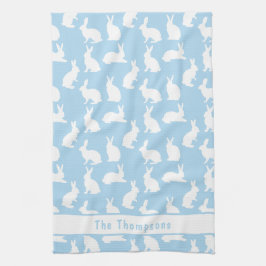 Blue And White Bunny Pattern And Name Easter キッチンタオル