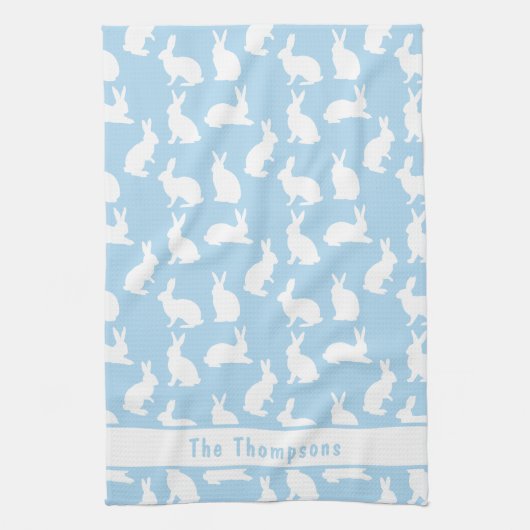 Blue And White Bunny Pattern And Name Easter キッチンタオル (縦)