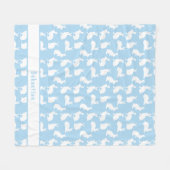 Blue And White Bunny Pattern Cute Rabbits And Name フリースブランケット (正面(横))