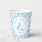Blue And White Bunny Rabbit Pattern Happy Easter 紙コップ (正面)