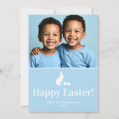 Blue And White Bunny With Custom Photo Easter カード (正面)
