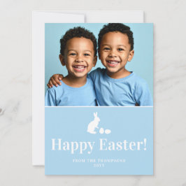 Blue And White Bunny With Custom Photo Easter カード