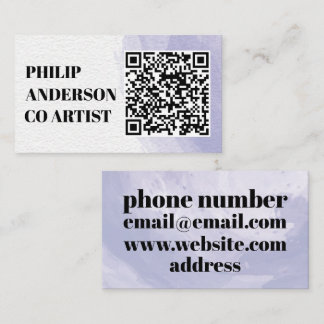 Blue And White Business Card With Qr Code 名刺