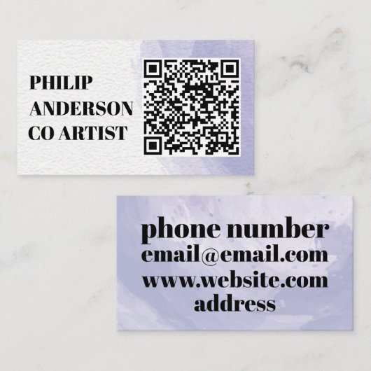 Blue And White Business Card With Qr Code 名刺 (正面/裏面)