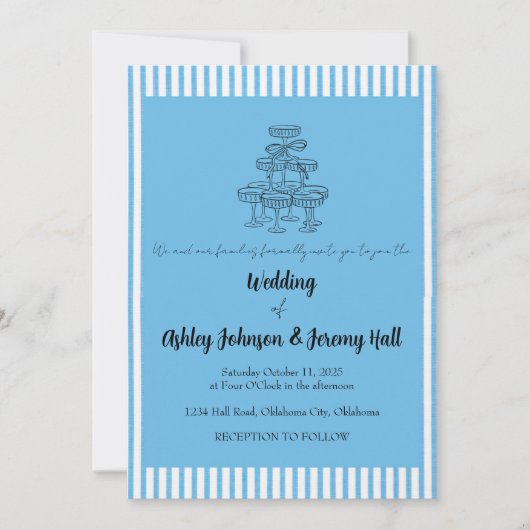 Blue and White Champagne Tower Invitation 招待状 (正面)