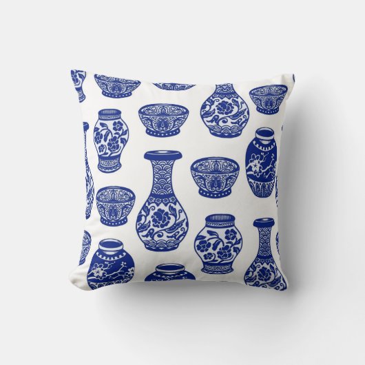 Blue and White Chinese Porcelain Pottery Vases クッション (正面)