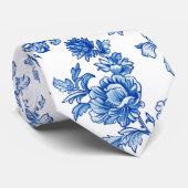 Blue and White Chinoiserie Rose Peony ネクタイ (ロール)