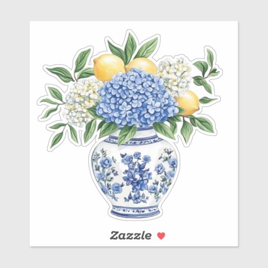 Blue and White Chinoiserie Vase With Hydrangeas シール (シート)