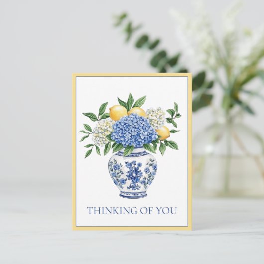 Blue and White Chinoiserie Vase With Hydrangeas ポストカード (スタンド正面)