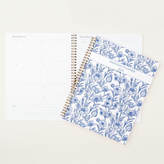 Blue and White Chinoiserie Wildflower プランナー手帳 (ディスプレー)