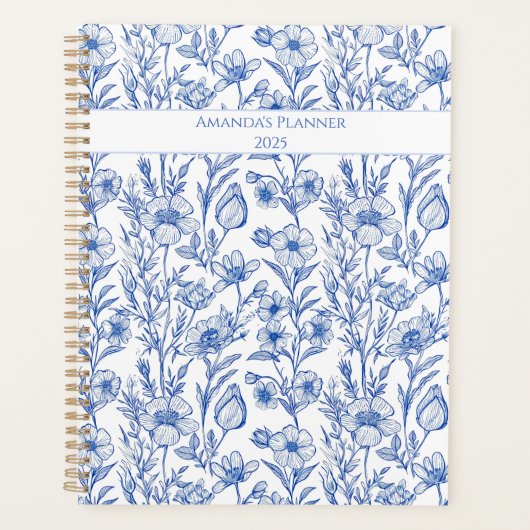 Blue and White Chinoiserie Wildflower プランナー手帳 (正面)